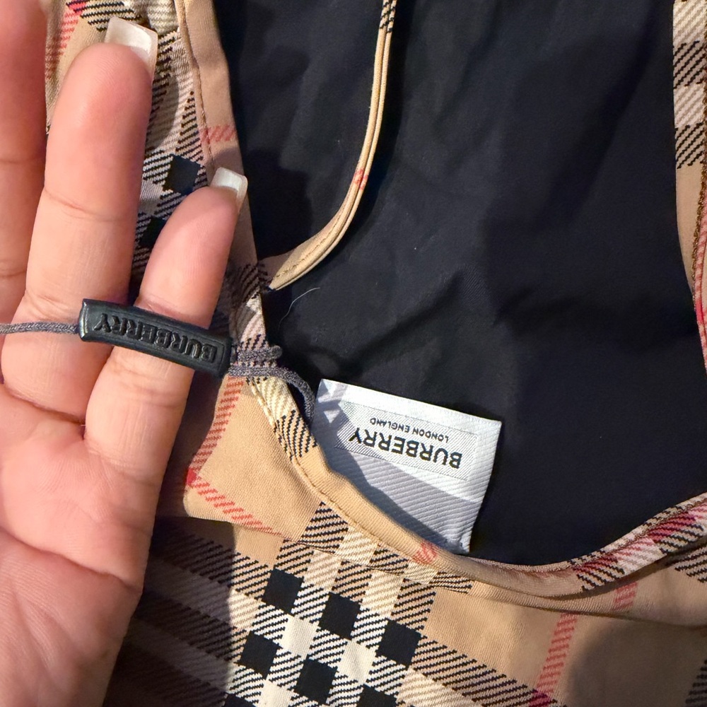 Burberry Tan Plaid Swimwear with Black and Red Accents - Picture 3 of 4